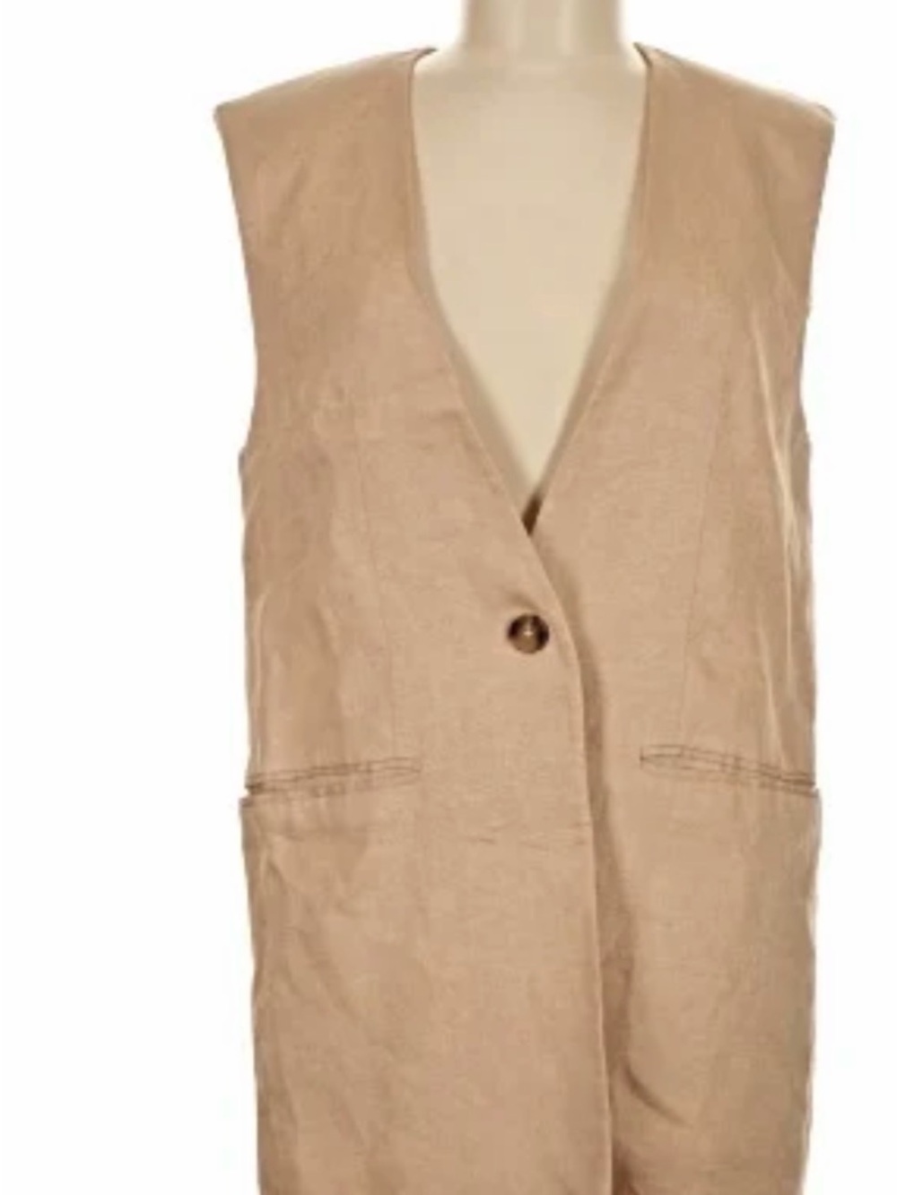Zara Sleeveless Long Vest in Beige Tan